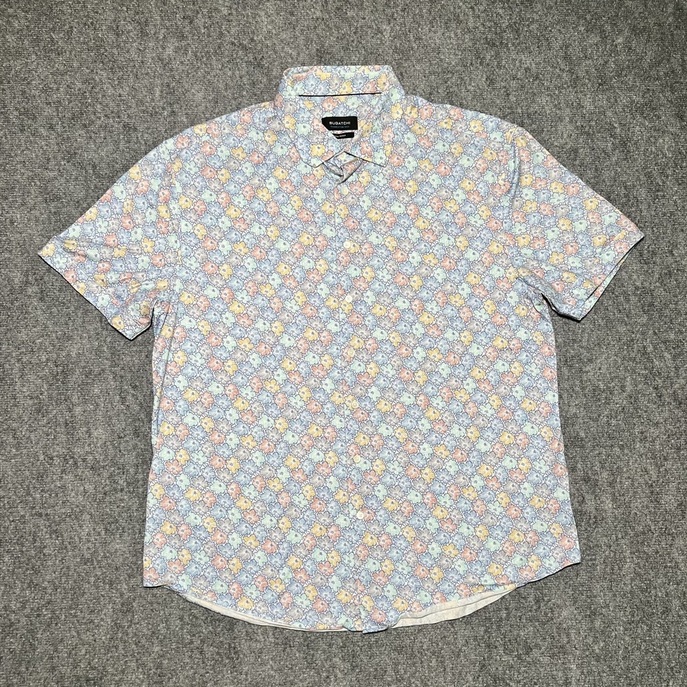 Bugatchi Shirt Men 2XL FloralPrint Button Up 8 Way Stretch OoohCotton Multicolor
